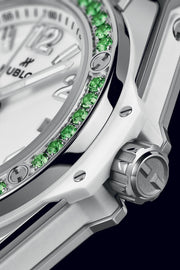 Hublot Big Bang Joyful Steel Apple Green 485.SG.2210.RX.1222 - cassa acciaio - cinturino gomma verde - quadrante bianco con datario